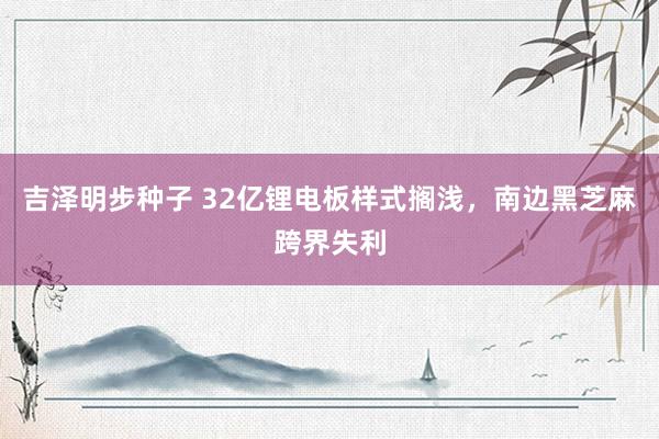 吉泽明步种子 32亿锂电板样式搁浅，南边黑芝麻跨界失利