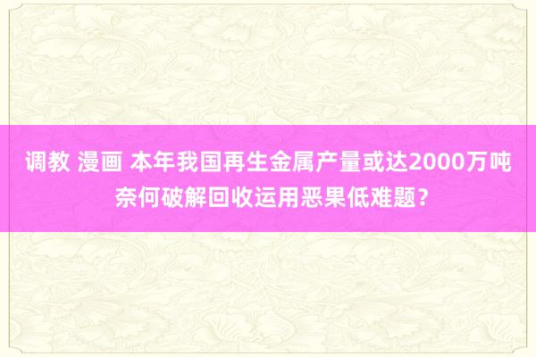 调教 漫画 本年我国再生金属产量或达2000万吨 奈何破解回收运用恶果低难题？